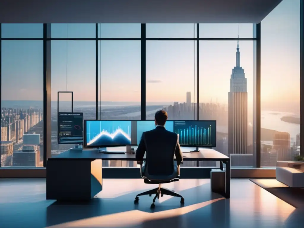 Oficina moderna con vista a la ciudad Oficina moderna y elegante con ventanales panorámicos y vistas urbanas - Comparativa Sofi Invest vs