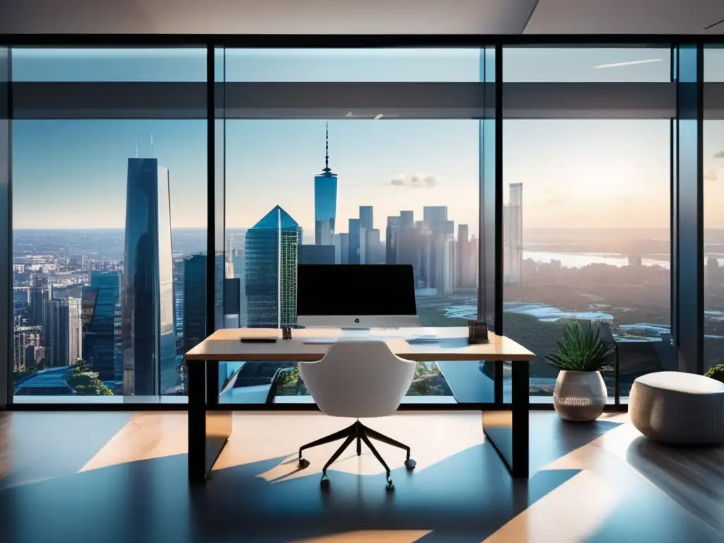 Oficina moderna con vista a la ciudad Oficina moderna y elegante con vista ciudad: Perfeccionismo en inversiones: superando obstáculos