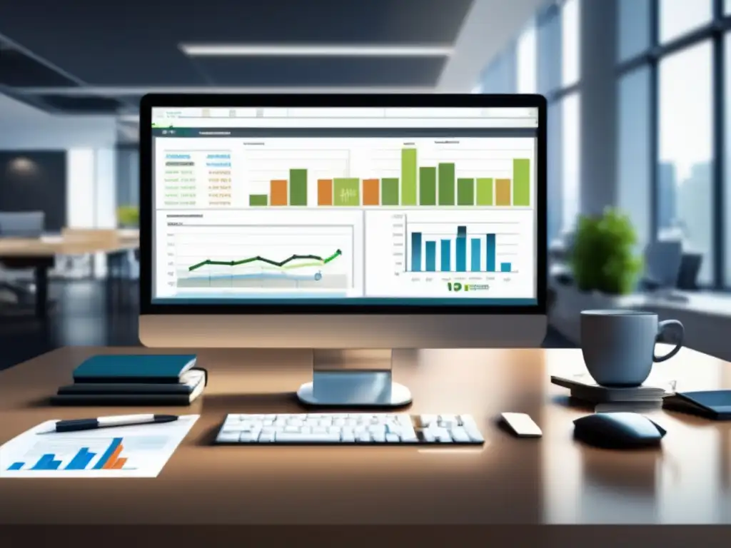 Oficina moderna con seguridad web en plataforma de inversiones Oficina moderna con escritorio elegante y configuración informática