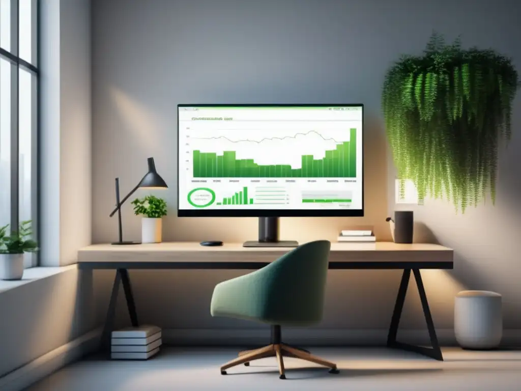 Oficina moderna con escritorio minimalista y vista al jardín Oficina moderna con escritorio minimalista y beneficios del mindfulness en inversiones