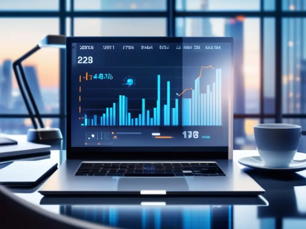Oficina moderna con escritorio de cristal y gadgets de inversión Oficina moderna con escritorio de vidrio y gadgets tecnológicos