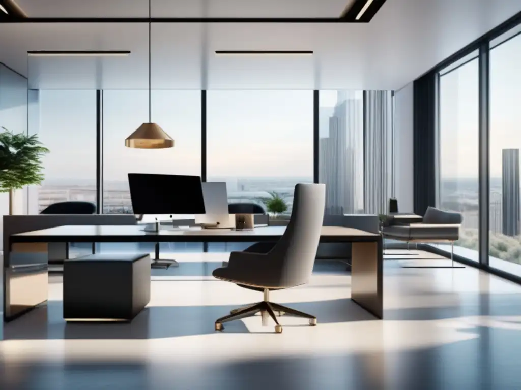 Oficina moderna con diseño minimalista Oficina moderna con estrategia de inversión pasiva