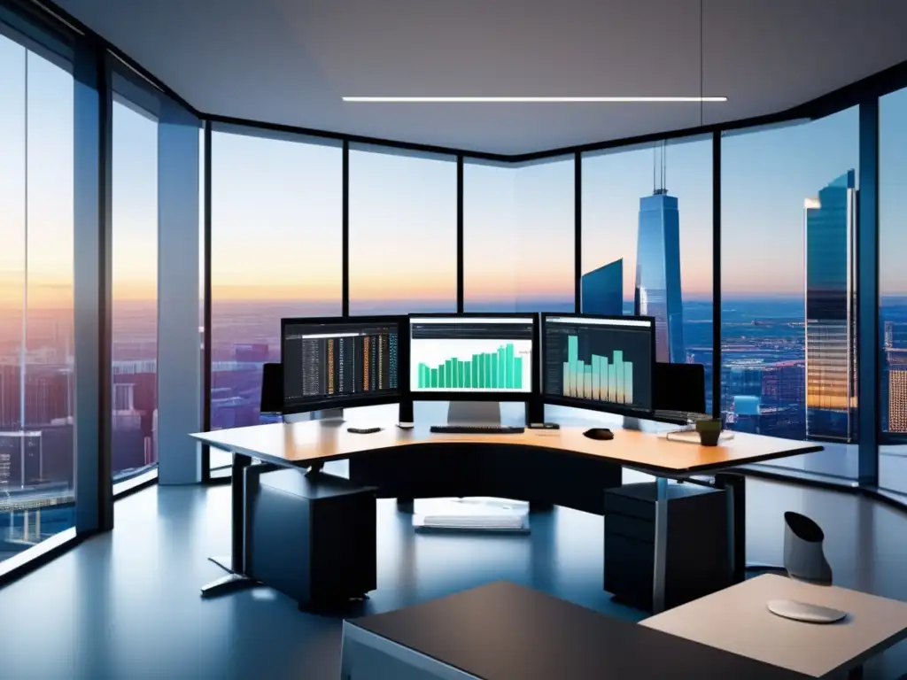 Oficina moderna con luz natural y tecnología Oficina moderna con estrategias avanzadas de ETFs y Fondos Mutuos