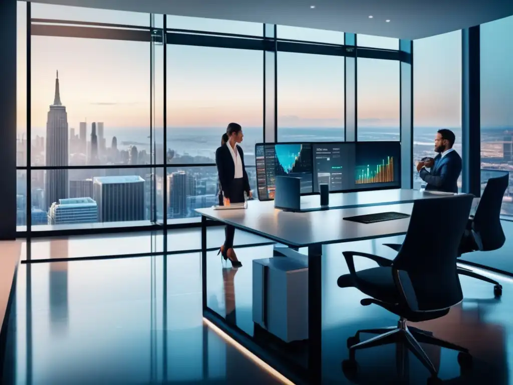 Oficina moderna con vista panorámica Oficina moderna: Estrategias gestión riesgos inversores