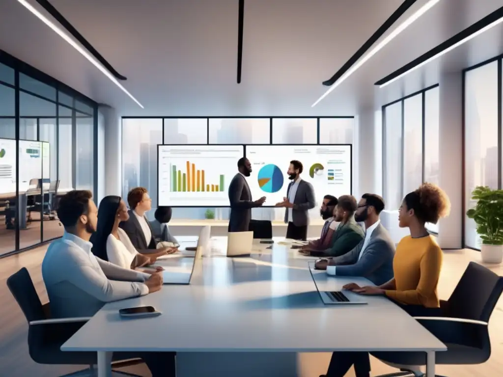 Oficina moderna con diversidad y energía Oficina moderna con fundadores de startups y inversores en una discusión animada
