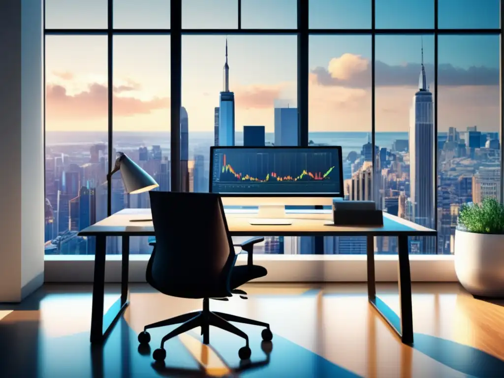 Oficina moderna con gráficos financieros Oficina moderna con gráficos financieros