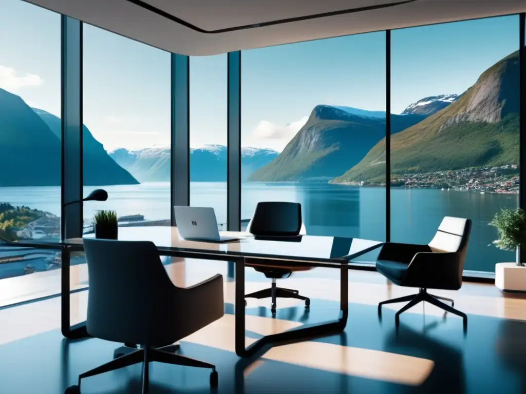 Oficina moderna con vista a los fiordos Oficina moderna en Noruega: legislación de inversiones y belleza paisajística