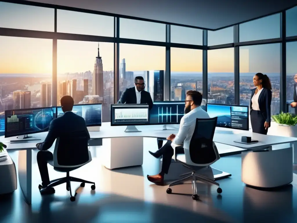 Oficina moderna con profesionales colaborando Oficina moderna con inversiones pasivas exitosas