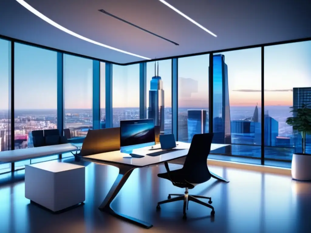 Oficina moderna con análisis financiero Oficina moderna y luminosa con muebles contemporáneos y gráficos financieros - Parálisis por análisis en inversiones