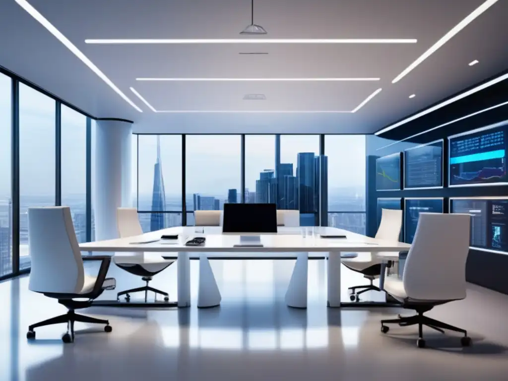 Oficina moderna con Roboadvisors Oficina moderna con luz natural, muebles minimalistas y tecnología avanzada