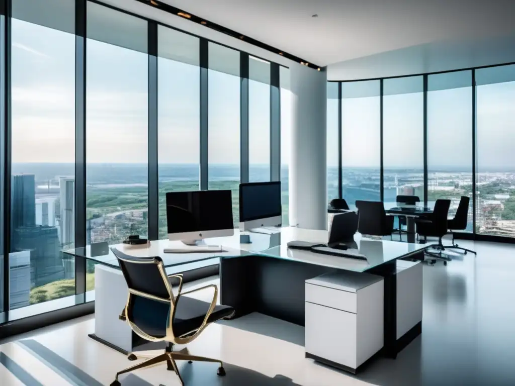 Oficina moderna con diseño minimalista Oficina moderna con diseño minimalista, mobiliario contemporáneo y planificación fiscal para emprendedores