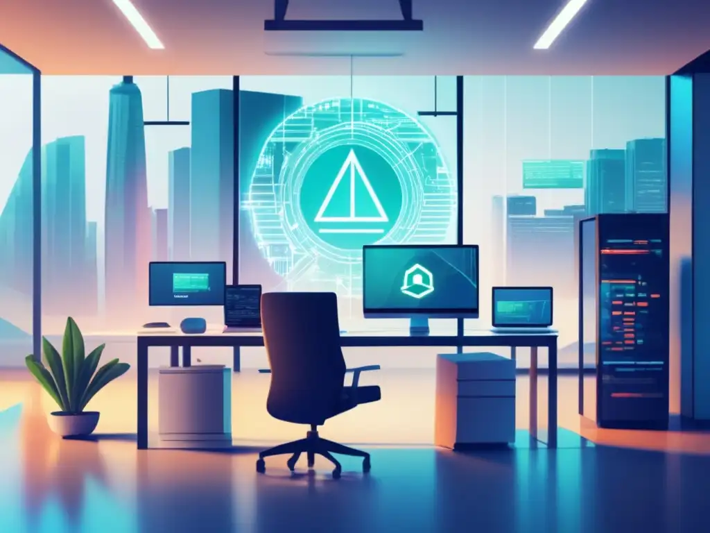 Oficina moderna con cryptojacking Oficina moderna con mobiliario minimalista y grandes ventanas