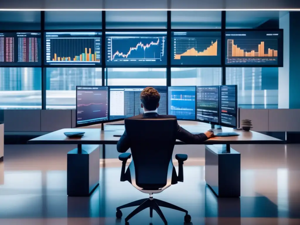 Oficina moderna, tecnología financiera Oficina moderna con paredes de vidrio y ventanales