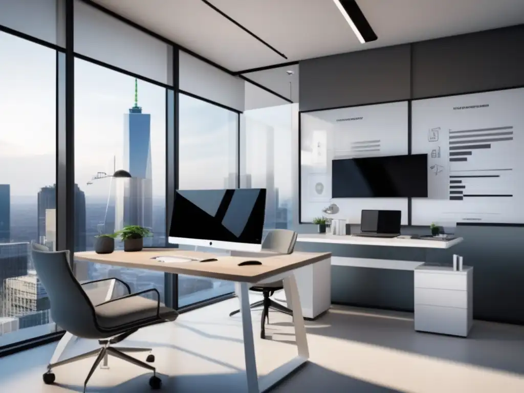 Espacio de oficina moderno y elegante Oficina moderna y profesional con gráfica de crecimiento y decoración motivacional