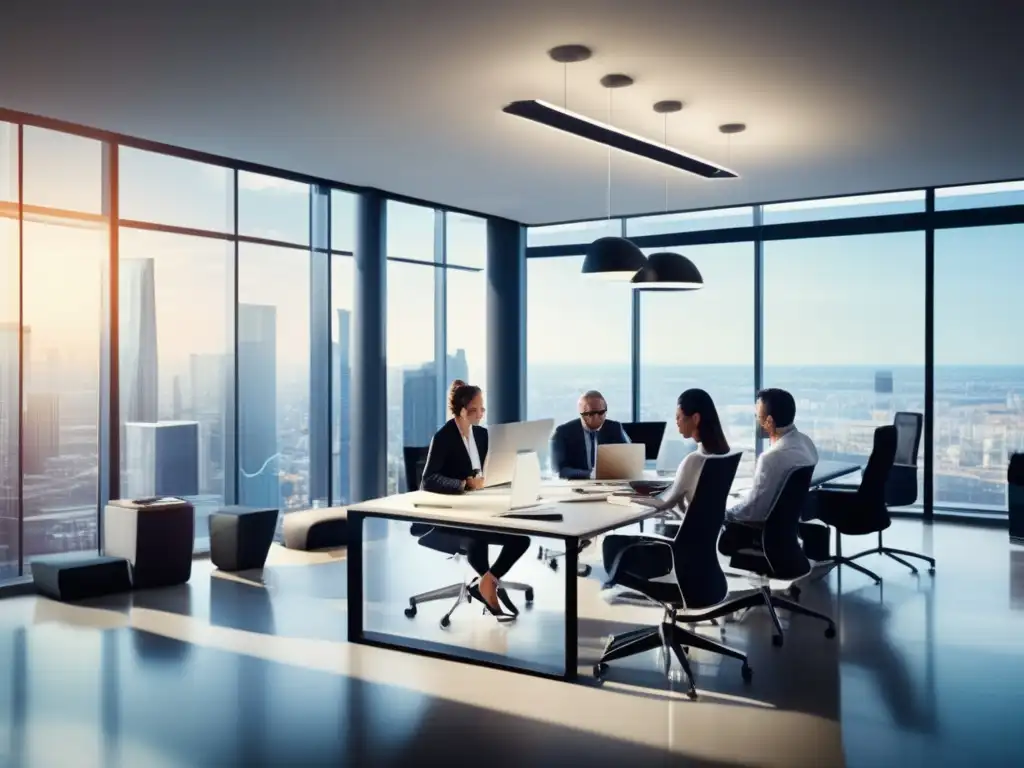 Equipo profesional analizando datos financieros Oficina moderna con profesionales haciendo investigación y análisis