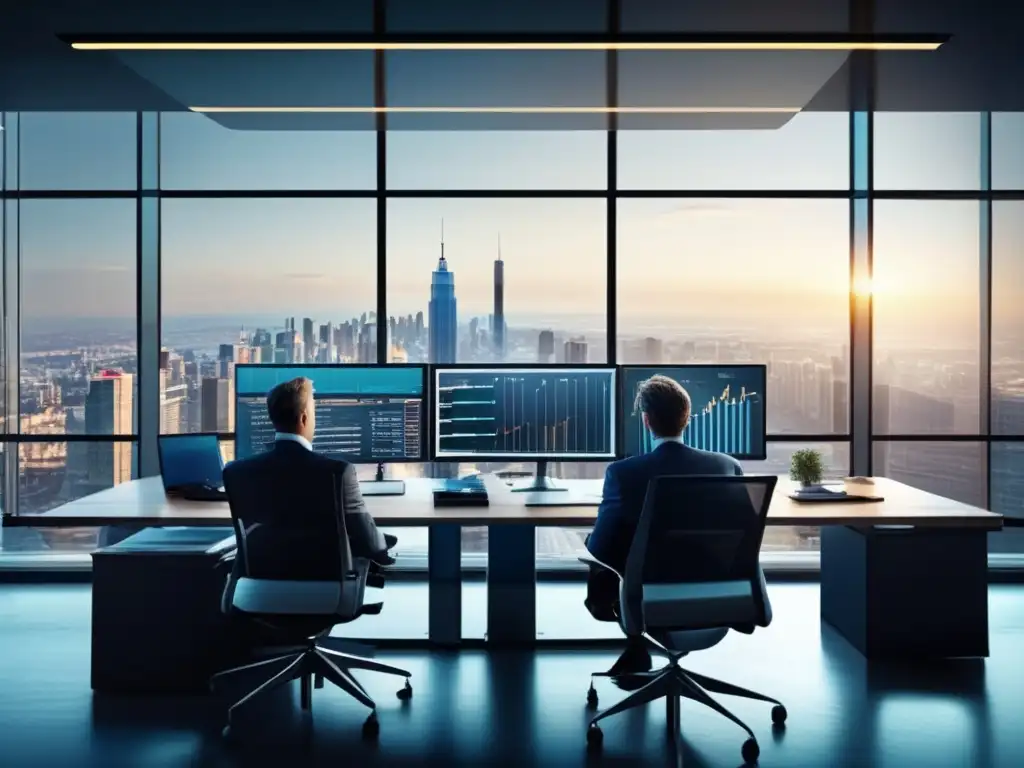 Oficina moderna con profesionales analizando datos Oficina moderna con profesionales analizando datos y tomando decisiones de inversión - Mitos sobre benchmarks de inversión