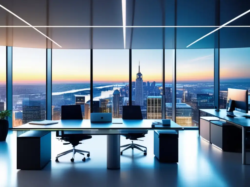 Oficina moderna con profesionales financieros Oficina moderna con profesionales analizando datos y debatiendo estrategias de inversión