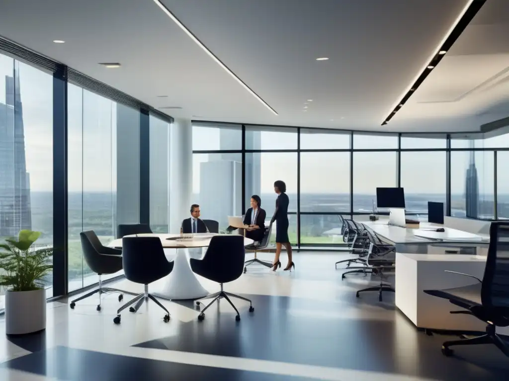 Espacio de oficina moderno y vibrante con profesionales y tecnología Oficina moderna con profesionales diversificados y beneficios de diversificar inversiones en startups