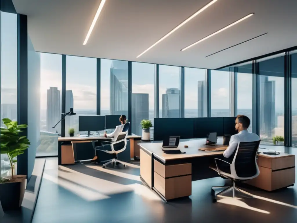 Oficina moderna de profesionales financieros Oficina moderna con profesionales enfocados en disciplina financiera