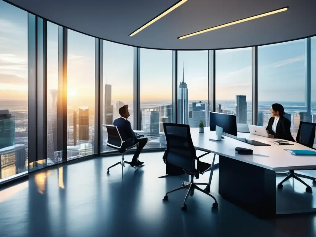 Oficina moderna con profesionales en consultoría financiera Oficina moderna con profesionales discutiendo estrategias de optimización fiscal para inversores en fondos mutuos
