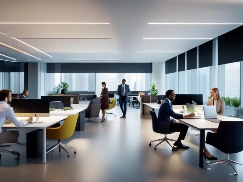 Oficina moderna y profesional Oficina moderna con profesionales, discutiendo estrategias de inversión