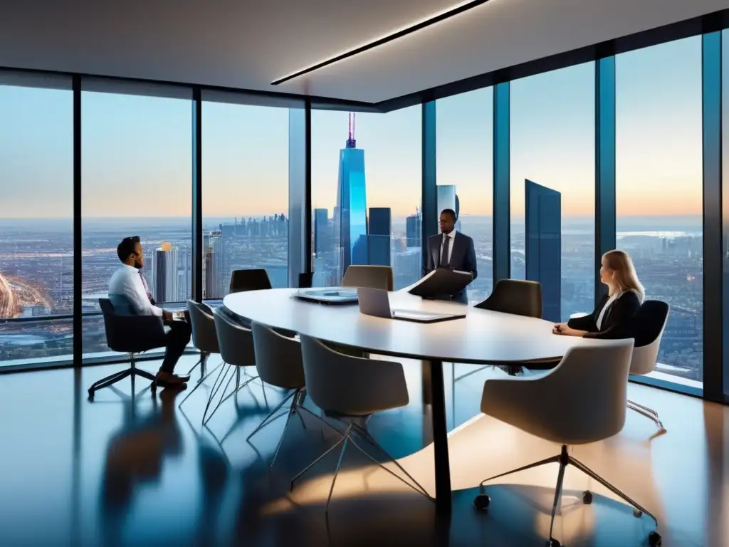 Oficina moderna y profesional Oficina moderna con profesionales analizando estrategias de gestión de riesgos financieros