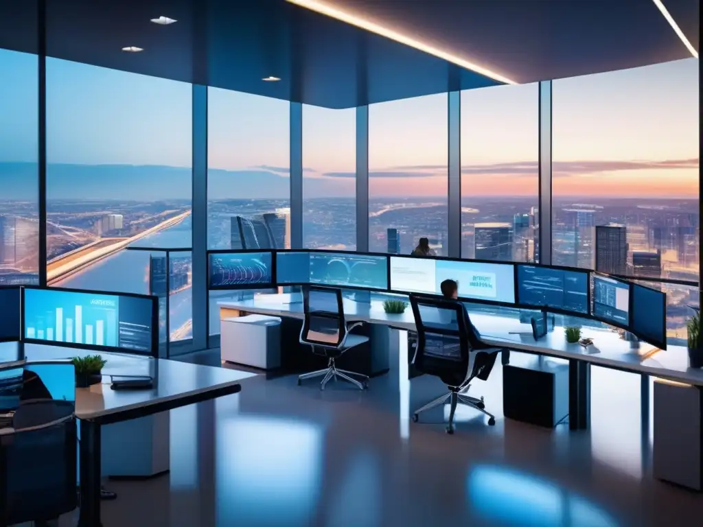Oficina moderna con profesionales analizando datos financieros Oficina moderna con profesionales utilizando índices bursátiles para invertir