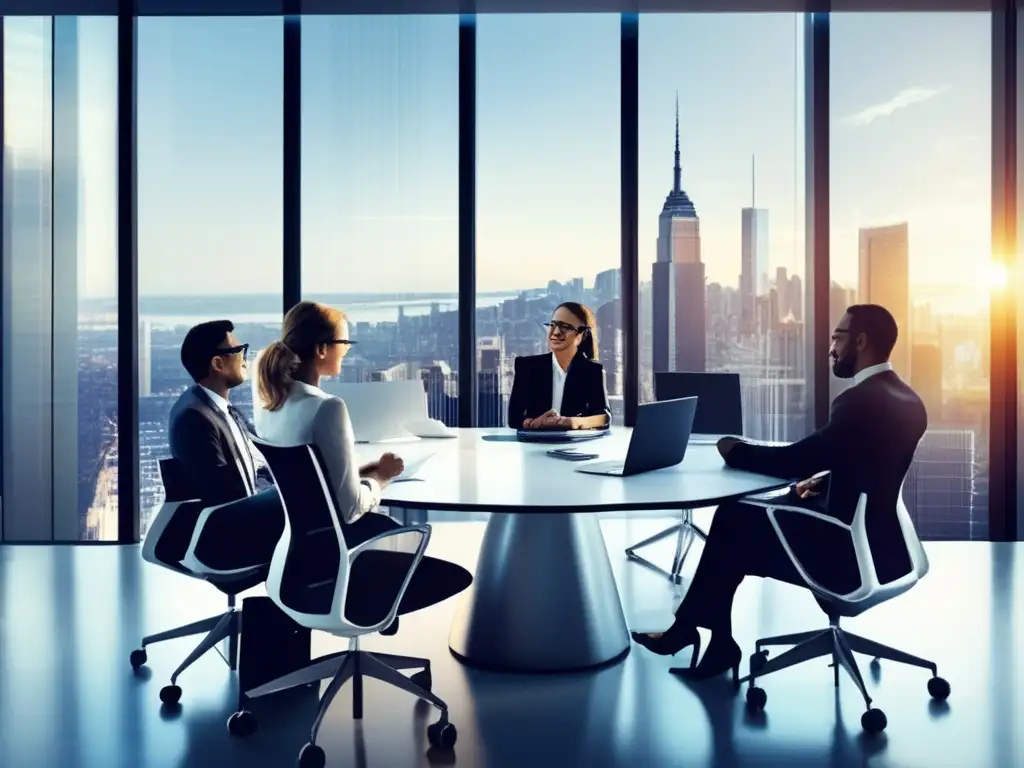 Oficina moderna con profesionales discutiendo Oficina moderna con profesionales discutiendo
