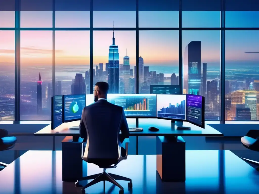 Oficina de alto nivel con tecnología avanzada y vista a la ciudad Oficina moderna y sofisticada con tecnología avanzada y vista a la ciudad