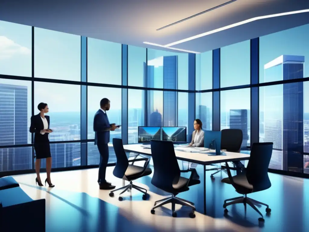 Oficina moderna con profesionales y tecnología avanzada Oficina moderna y sofisticada para valoración de activos REITs