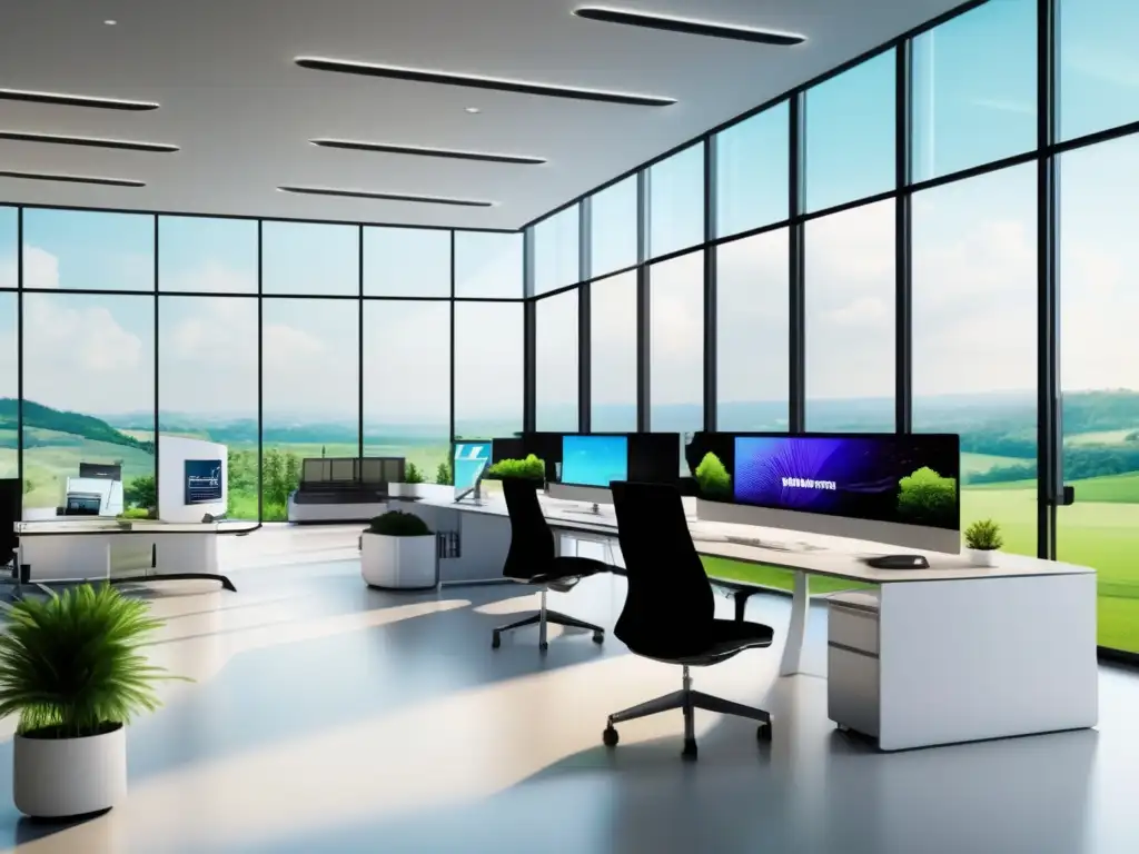 Oficina moderna sostenible con tecnología innovadora Oficina moderna y sostenible con tecnología innovadora