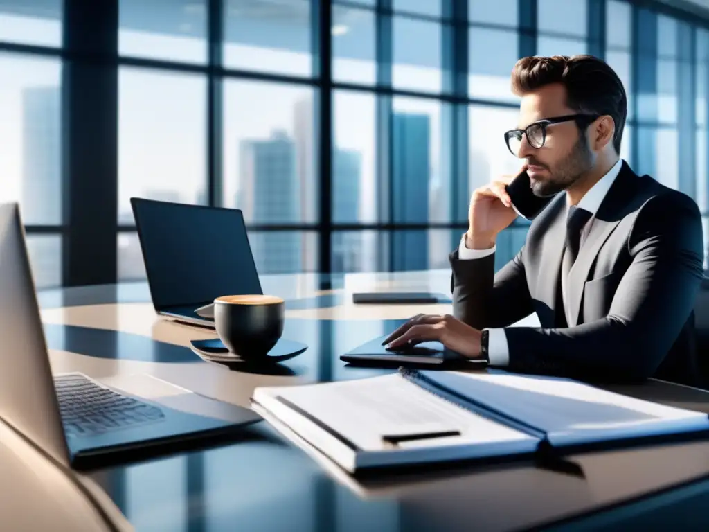 Oficina moderna con tecnología avanzada Oficina moderna con tecnología avanzada y expertos analizando inversiones seguras en agricultura y commodities