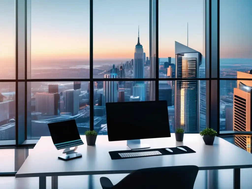 Oficina moderna con tecnología avanzada Oficina moderna con tecnología avanzada y vista a la ciudad: Inversiones automatizadas: consejos y trucos