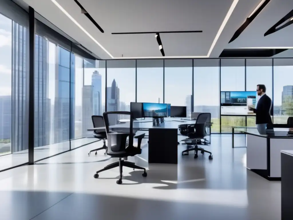 Espacio de oficina moderno con tecnología avanzada Oficina moderna con tecnología avanzada y colaboración profesional