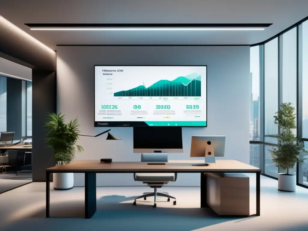Espacio de oficina moderno con tecnología avanzada Oficina moderna con tecnología de vanguardia y herramientas tecnológicas de inversión pasiva