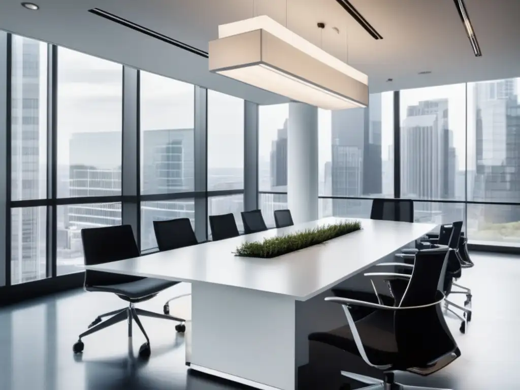 Oficina moderna con luz natural y diseño minimalista Oficina moderna con ventanales y mobiliario contemporáneo