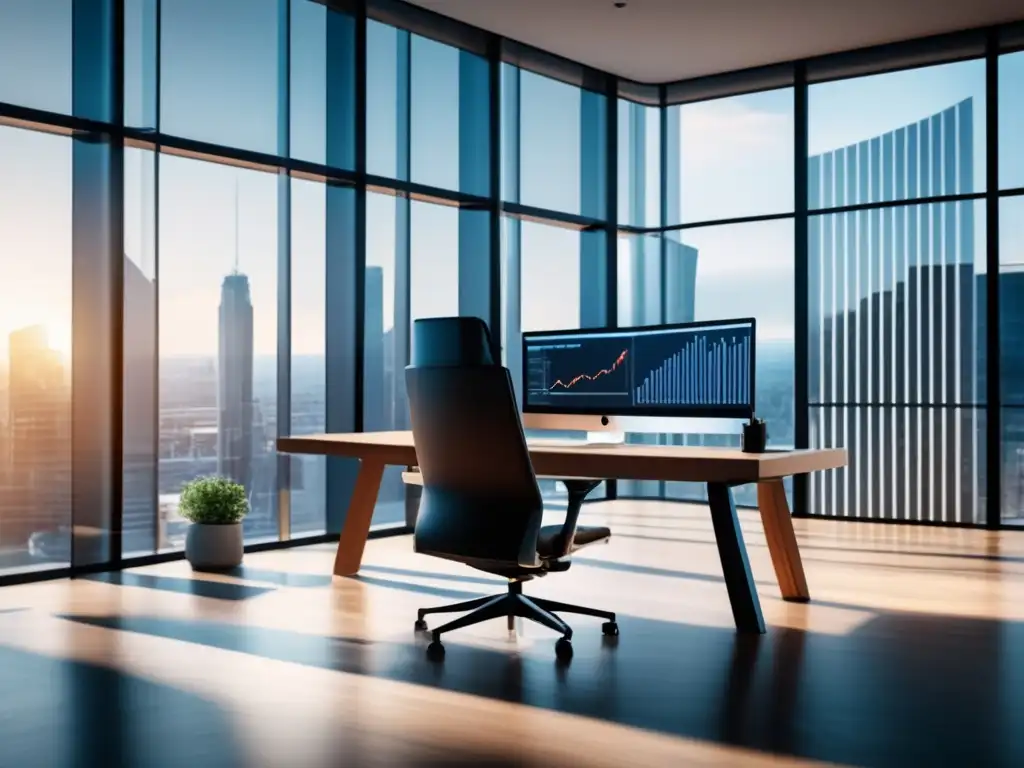 Moderno espacio de oficina con luz natural y diseño minimalista Oficina moderna con ventanas de piso a techo y diseño minimalista