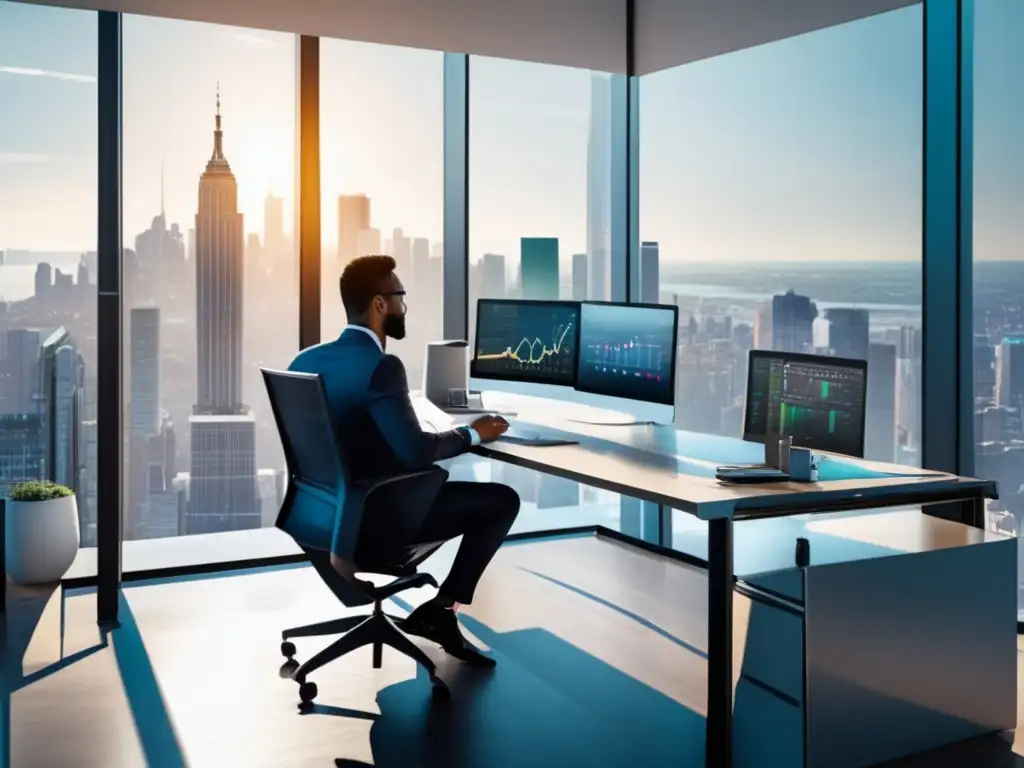 Oficina moderna con vista a la ciudad Oficina moderna con vista a la ciudad, iluminada por luz natural