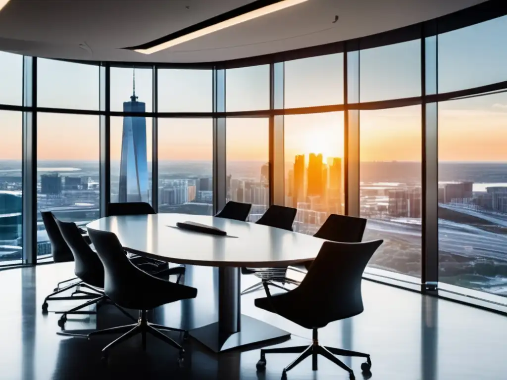 Oficina moderna de lujo con vistas a la ciudad Oficina moderna con vista a la ciudad y mobiliario contemporáneo