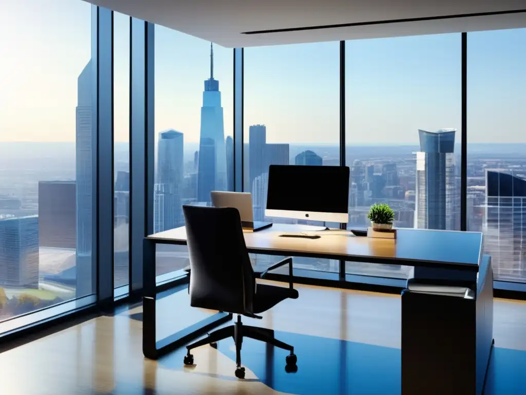 Espacios de oficina modernos y luminosos Oficina moderna con vista a la ciudad y elementos de inversión inmobiliaria
