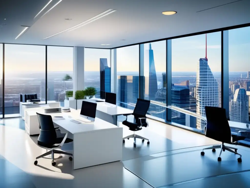 Oficina moderna con vista a la ciudad Oficina moderna con vista a la ciudad y planificación fiscal para emprendedores