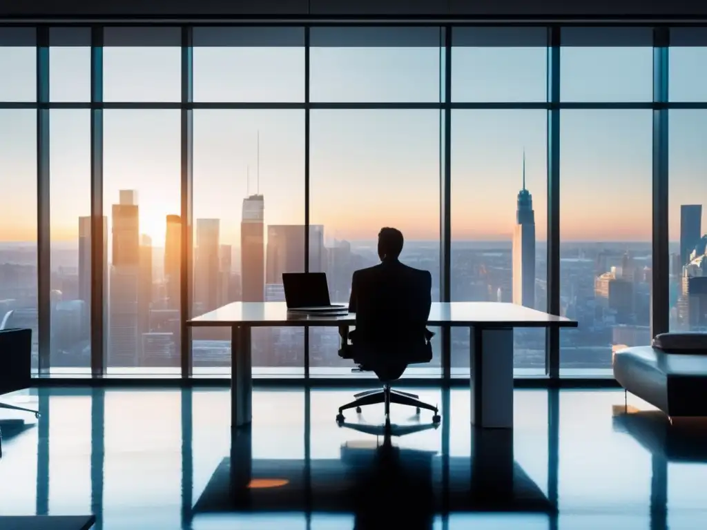 Oficina moderna con vista a la ciudad Oficina moderna con vista a la ciudad y análisis financiero