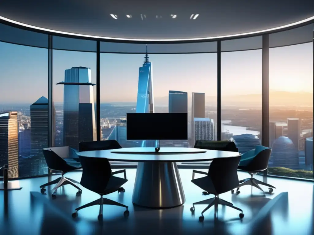 Oficina moderna con vista a la ciudad Oficina moderna con vista a la ciudad y gráficos financieros: Importancia del software integrador en inversiones