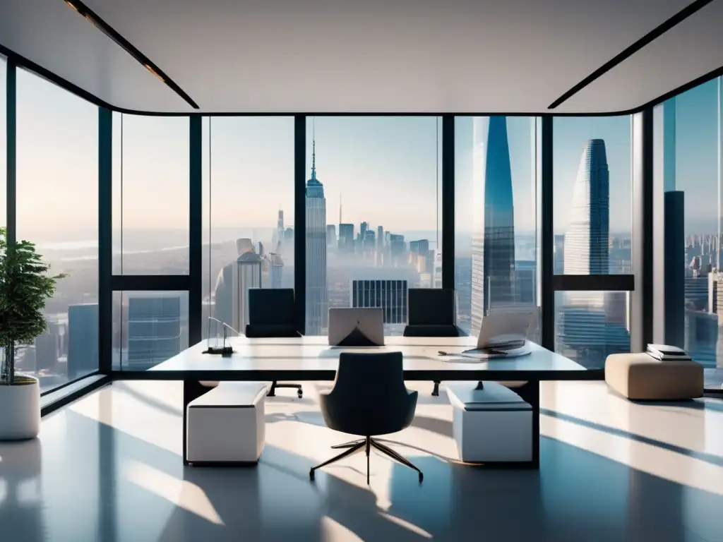 Estrategias de inversión a prueba de recesión Oficina moderna con vista a la ciudad y estrategias de inversión a prueba de recesiones