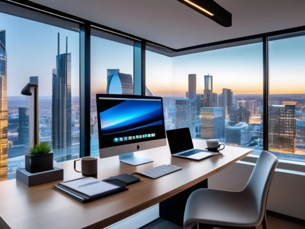 Oficina moderna con vistas a la ciudad - Microfinanzas y cambio social Oficina moderna con vista a la ciudad y muebles contemporáneos