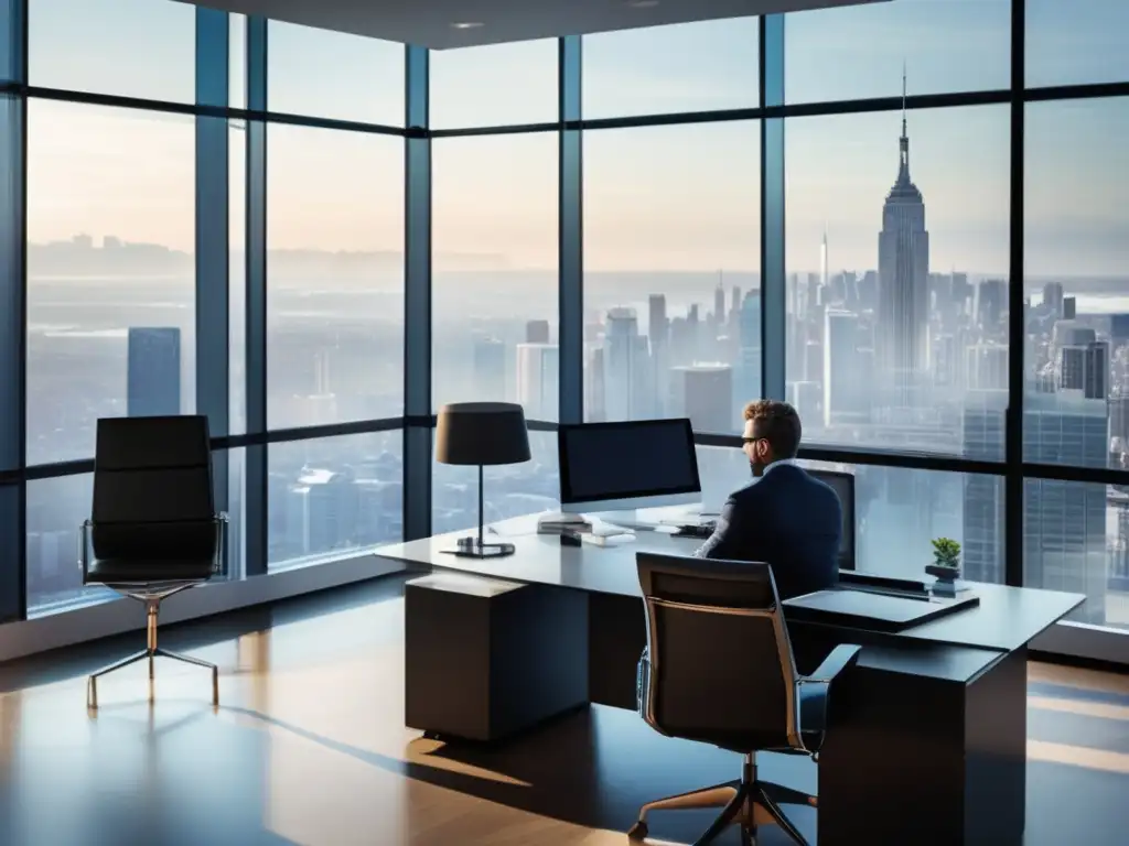 Oficina moderna con asesor financiero Oficina moderna con vista a la ciudad
