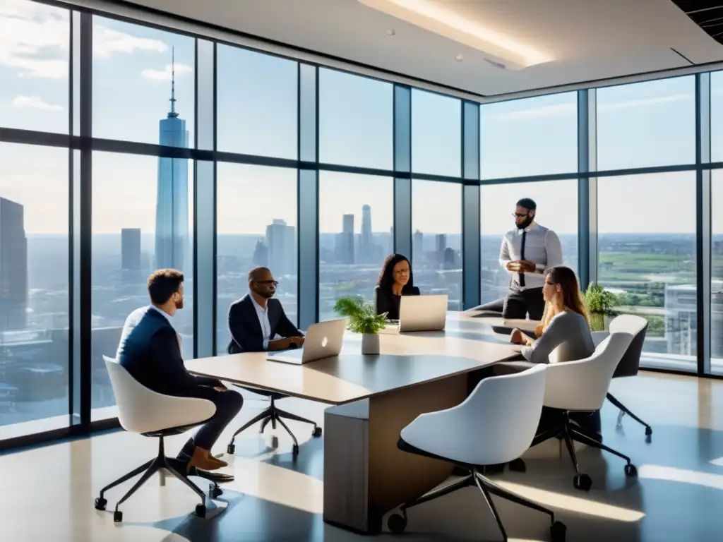 Oficina moderna con vista a la ciudad Oficina moderna con vista a la ciudad, colaboración y diseño contemporáneo - Guía de inversión en crowdlending para principiantes