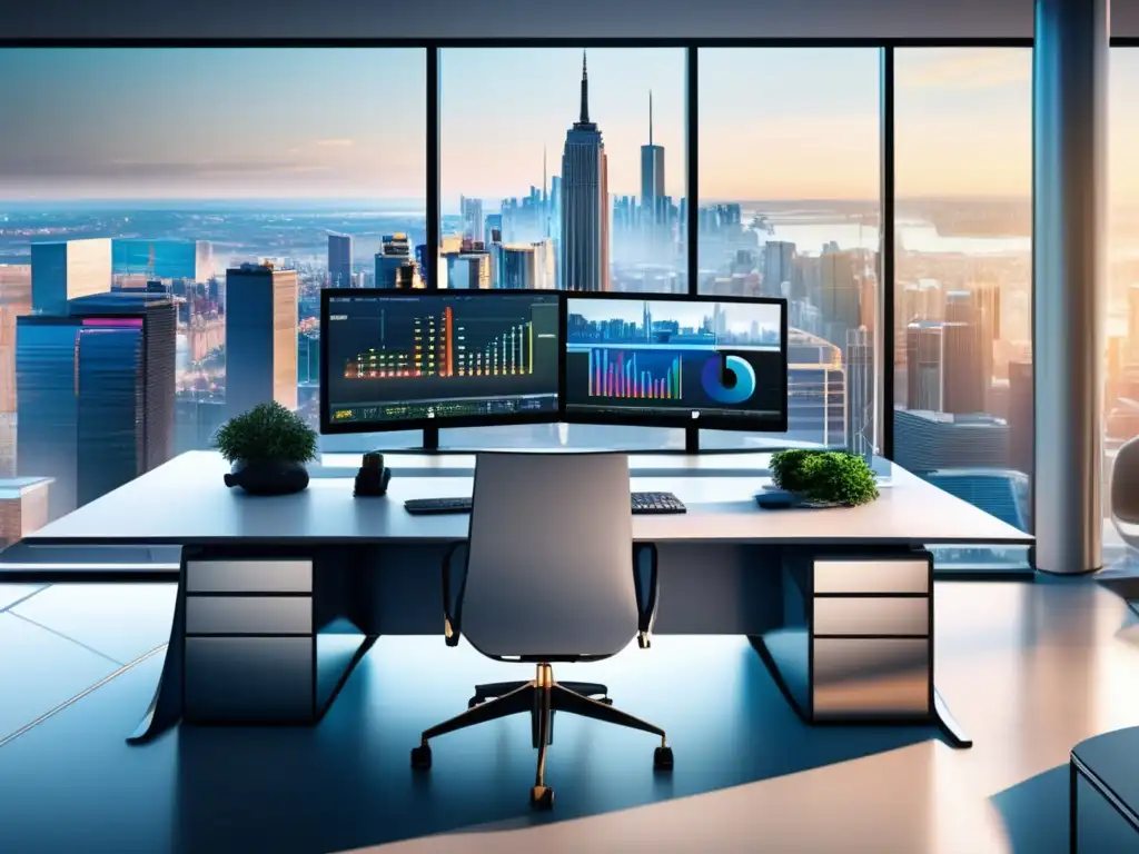 Oficina moderna con vista a la ciudad Oficina moderna con vista a la ciudad y estrategias de gestión de riesgo en inversiones