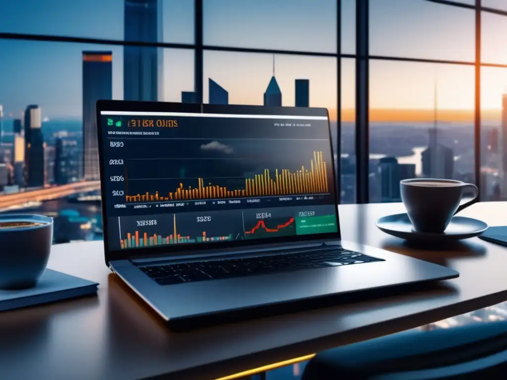Espacio de trabajo moderno con vista panorámica de la ciudad Oficina moderna con vista a la ciudad: Ventajas de diversificación en acciones y bonos