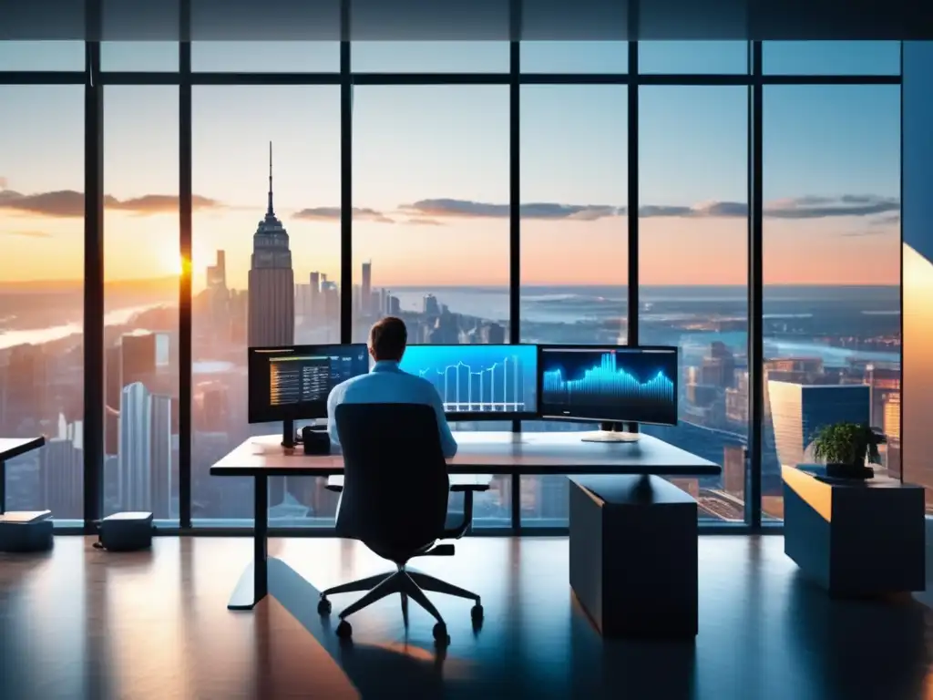Oficina moderna con vista a la ciudad y tecnología avanzada Oficina moderna con vista a la ciudad para inversor exitoso